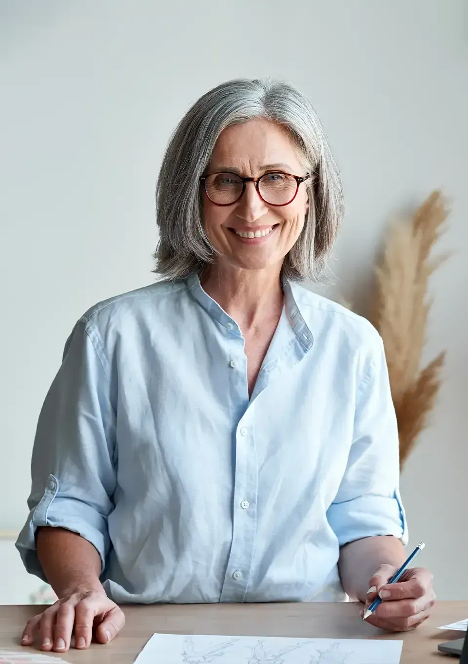 Grey haired business owner