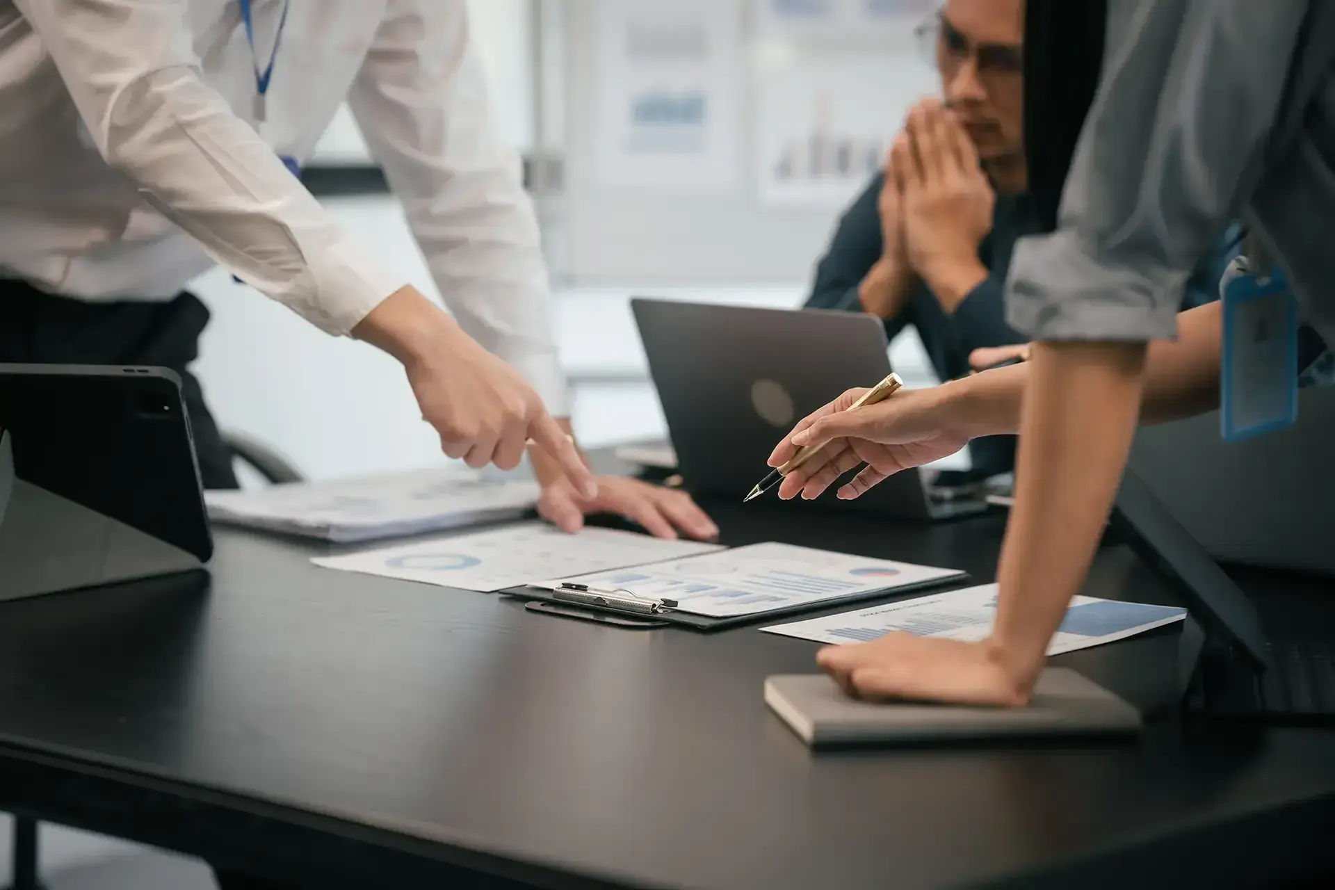 Business Decisions on a board room table