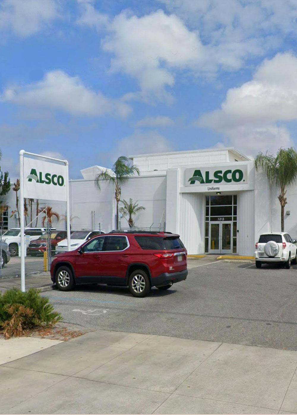 This is a photo of the exterior of the Alsco Uniforms location.